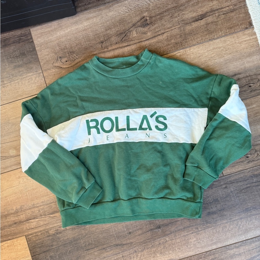 ROLLA'S Green and White Crewneck